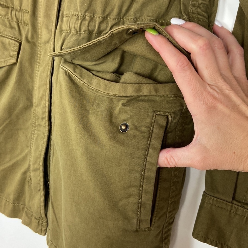 Lucky Brand Utility Jacket Color Army Green Cinch Waist Long Sleeve Coat - Picture 10 of 16